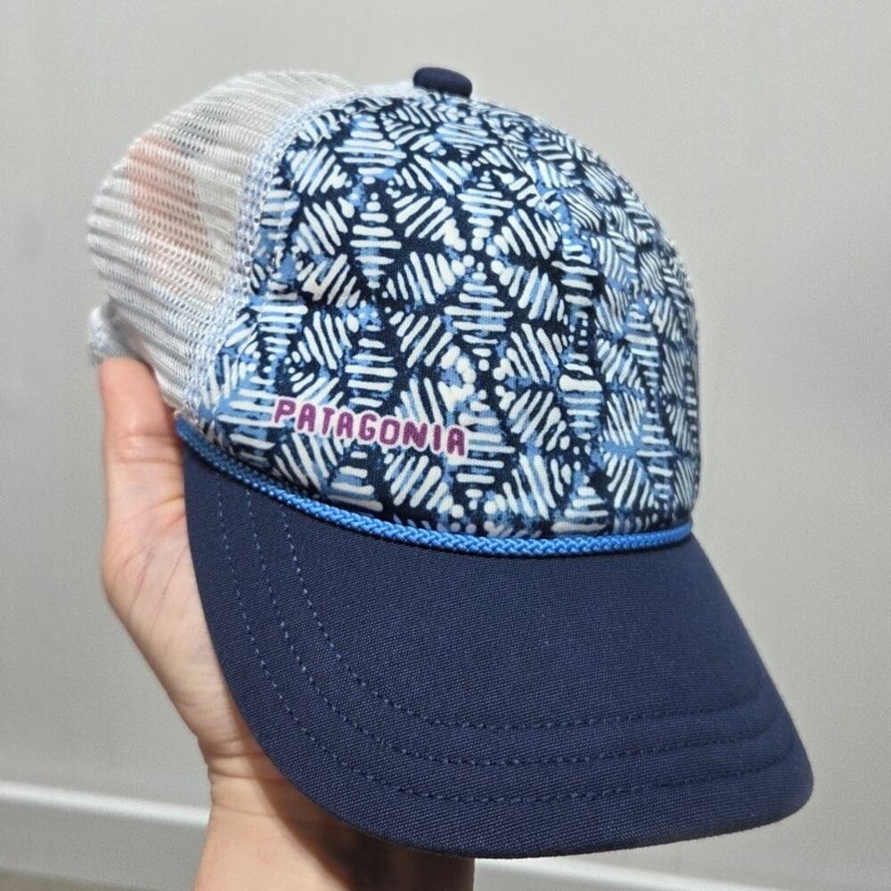 Patagonia Vintage Blue & White Geometric Print Trucker Hat